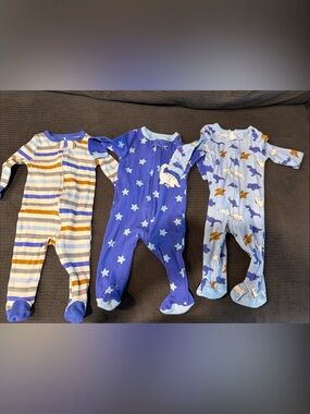 3-Pack Baby Footed One-Pieces in Blue and Stripe